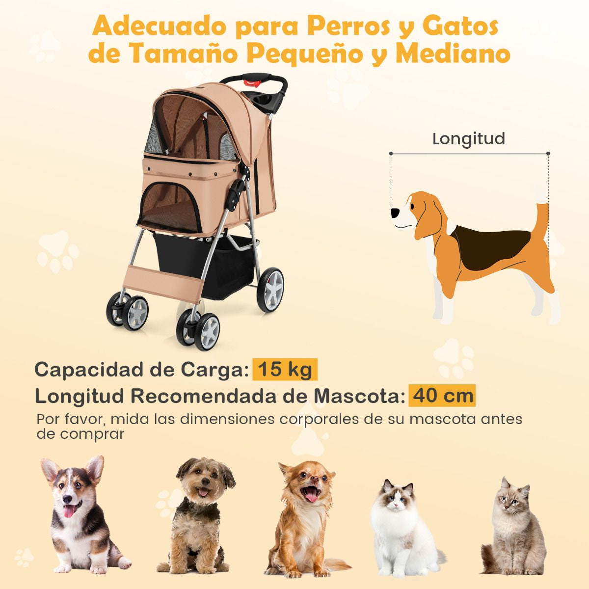 Cochecito Para Mascotas Plegable De 4 Ruedas Transportín De Viaje Portátil Para Gatos/Perros Con Cesta Ventana 87 X 46 X 102 Cm