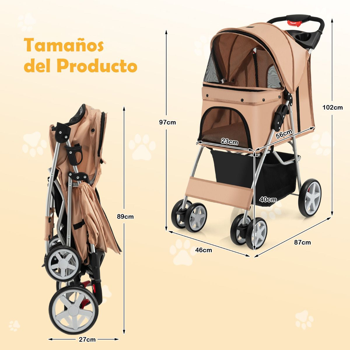 Cochecito Para Mascotas Plegable De 4 Ruedas Transportín De Viaje Portátil Para Gatos/Perros Con Cesta Ventana 87 X 46 X 102 Cm