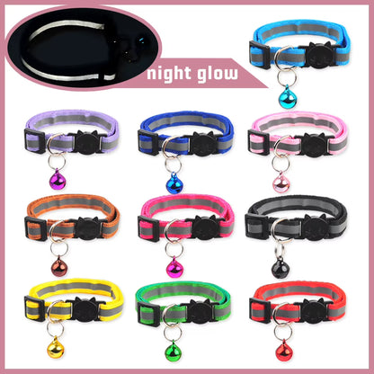 Nylon Cartoon Cat Head Pet Collar Color Bells Reflective Cat Dog Collar Pet Products Safety Breakaway Adjustable Pet Accessories