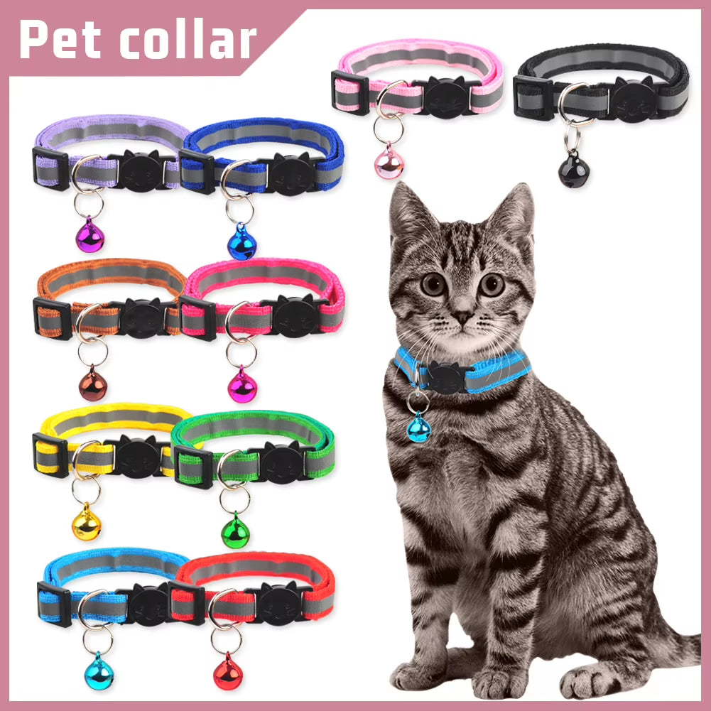 Nylon Cartoon Cat Head Pet Collar Color Bells Reflective Cat Dog Collar Pet Products Safety Breakaway Adjustable Pet Accessories