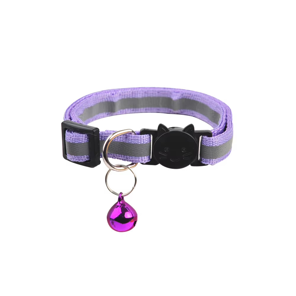 Nylon Cartoon Cat Head Pet Collar Color Bells Reflective Cat Dog Collar Pet Products Safety Breakaway Adjustable Pet Accessories