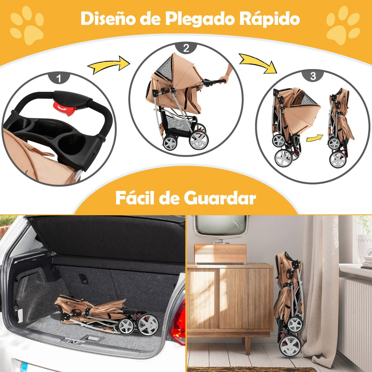 Cochecito Para Mascotas Plegable De 4 Ruedas Transportín De Viaje Portátil Para Gatos/Perros Con Cesta Ventana 87 X 46 X 102 Cm