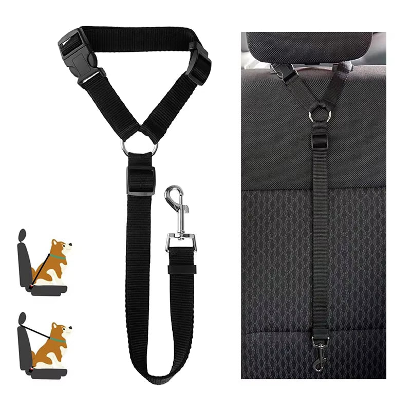 Two-In-One Nylon Adjustable Dogs Harness Collar Pet Dog Accessories Pet Car Seat Belt Lead Leash Backseat Safety Belt