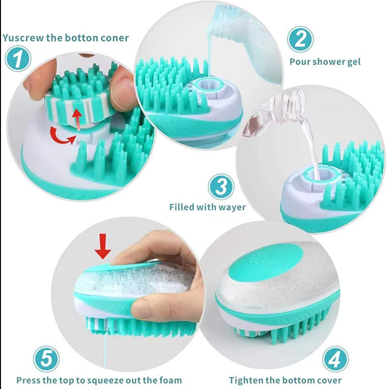 Pet Dog Cat Bath Brush 2-In-1 Pet SPA Massage Comb Soft Silicone Pet Shower Hair Grooming Cmob Dog Cleaning Tool Pet Supplies